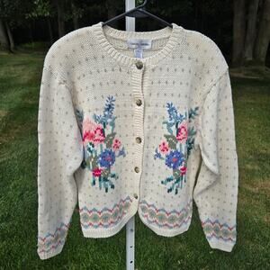Vintage NWOT Casual Corner Cream Floral Fair Isle Sweater Cottage size Large